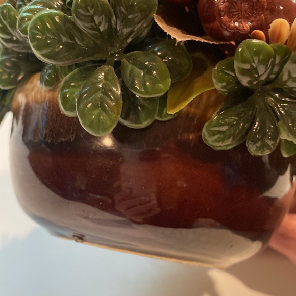 McCoy Vintage Brown Drip Glaze Pottery Apple Fruit Floral Centerpiece 7050 - Picture 10 of 13